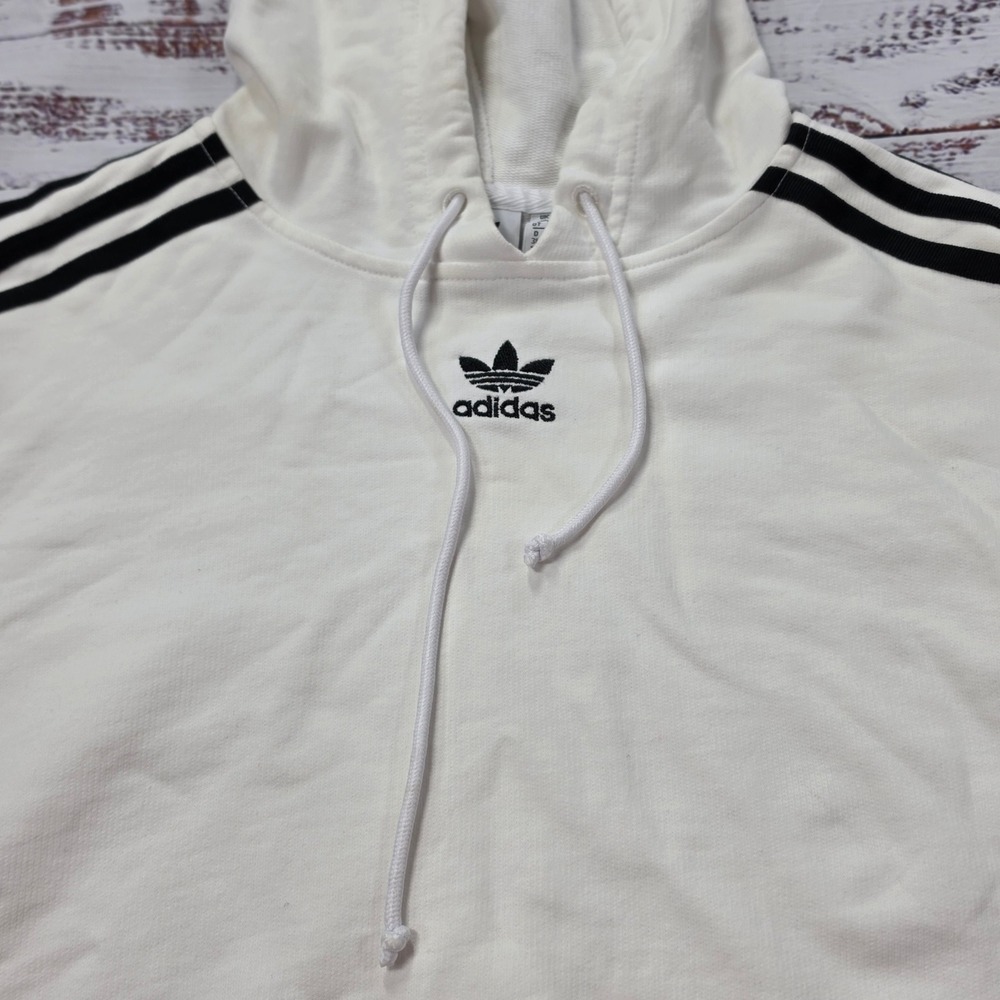 Adidas Trefoil Hoodie Women S White Excellent Cropped 3-Stripe Sweatshirt